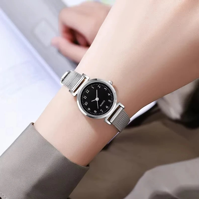 Simple Korean Version Women Watch Student Digital Compact Stainless Steel Mesh Strap Quartz Wristwatch Reloj Mujer Dropshipping