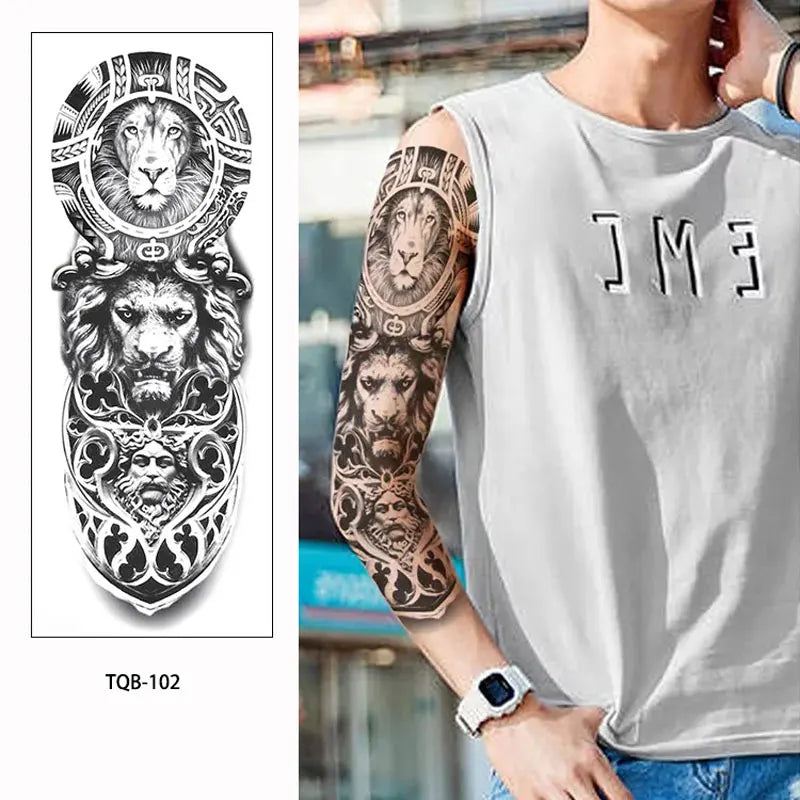 Waterproof Temporary Tattoo Sticker Large Size Tattoo for Men Sleeve Clock Fake Tattoo for Women Girl Full Arm Tattoo Fake