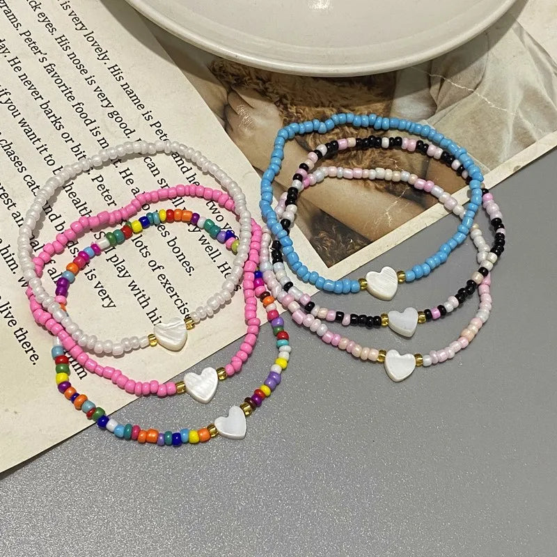 Small Glasses Beads Bracelet for Girl Women Nature shell Love Heart Hand Jewelry Gift for Friend Wholesale  Dropshipping