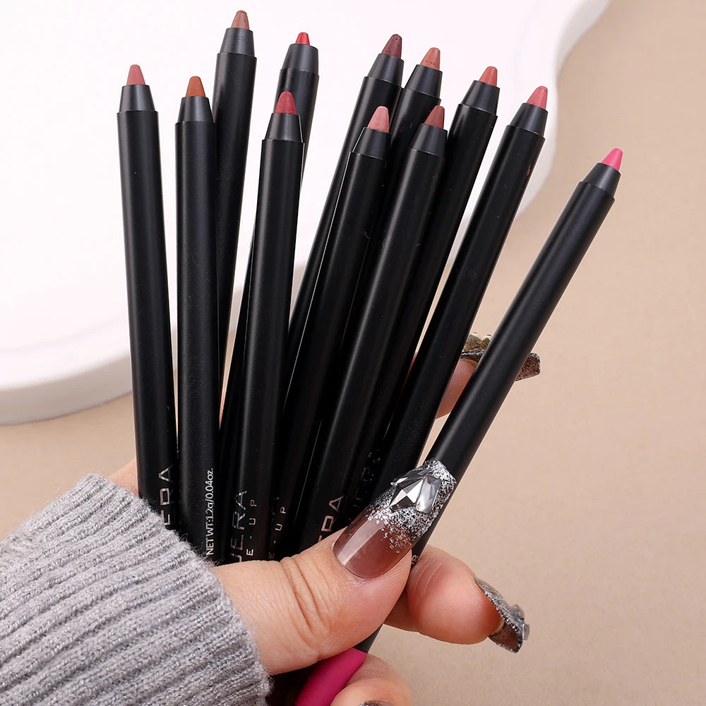 12 Color Lip Liner Pen Smudge-proof  Longwear Rich Lips Colors Smooth Application Color Sensational Shaping Lip Liner Lip Makeup