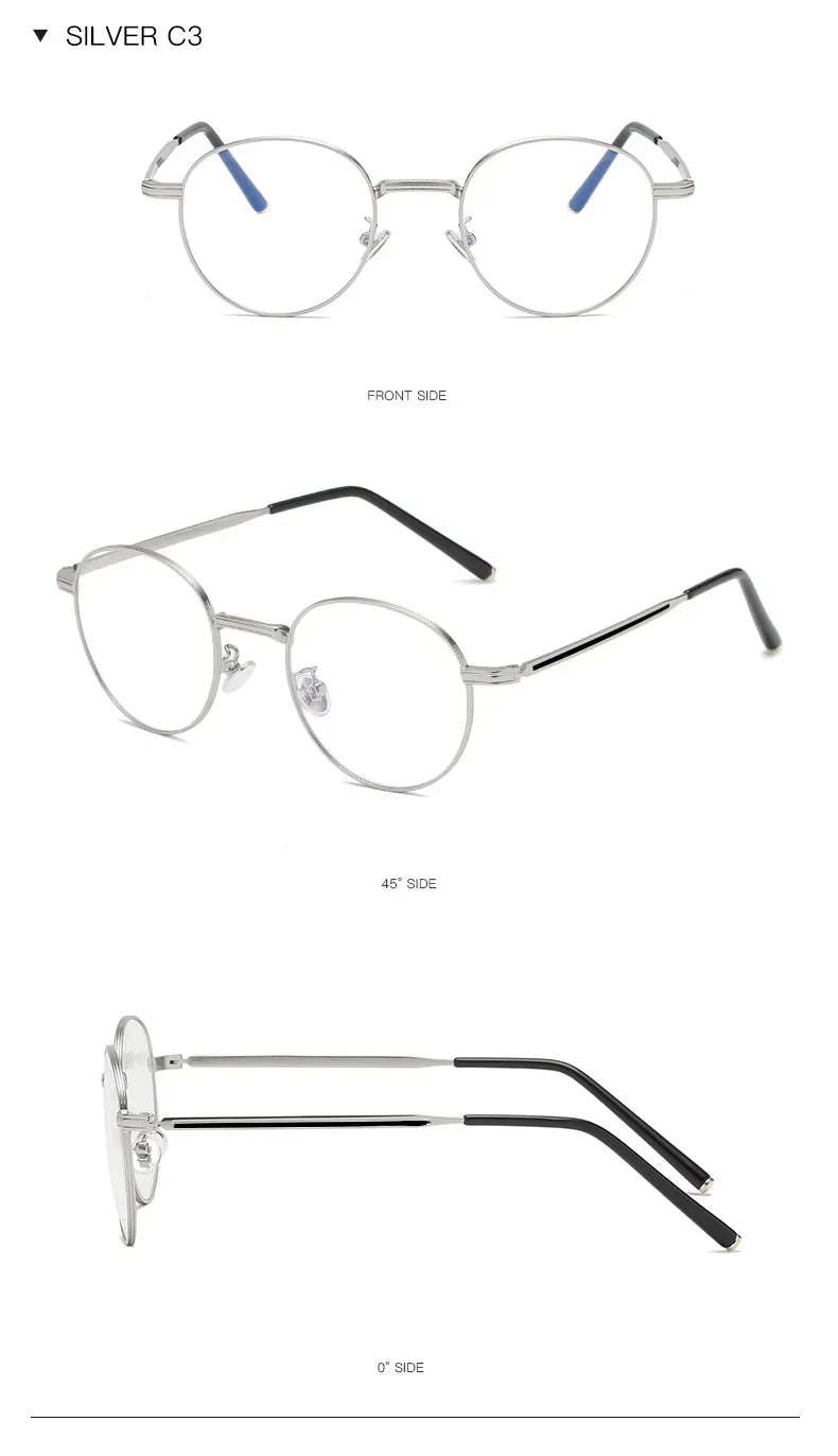 Metal Round Anti Blue Light Glasses Women Men Classic Trend Eyeglasses Frames Transparent Computer Glasses Oculos Feminino