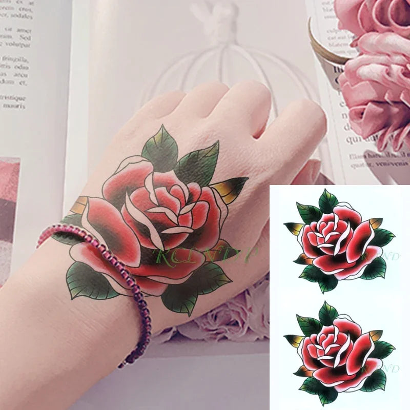 Waterproof Temporary Tattoo Sticker Rose Flower Fake Tatto Personality Flash Tatoo Hand Arm Foot Back Tato for Girl Women Men