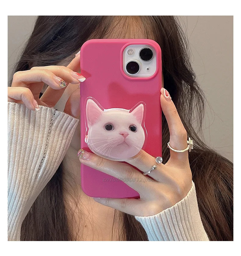 Korea Cute Cartoon Kitten Grip Acrylic Mobile Phone Holder Socket Stand Ring Cell Phone Support Bracket Smartphone Accessories
