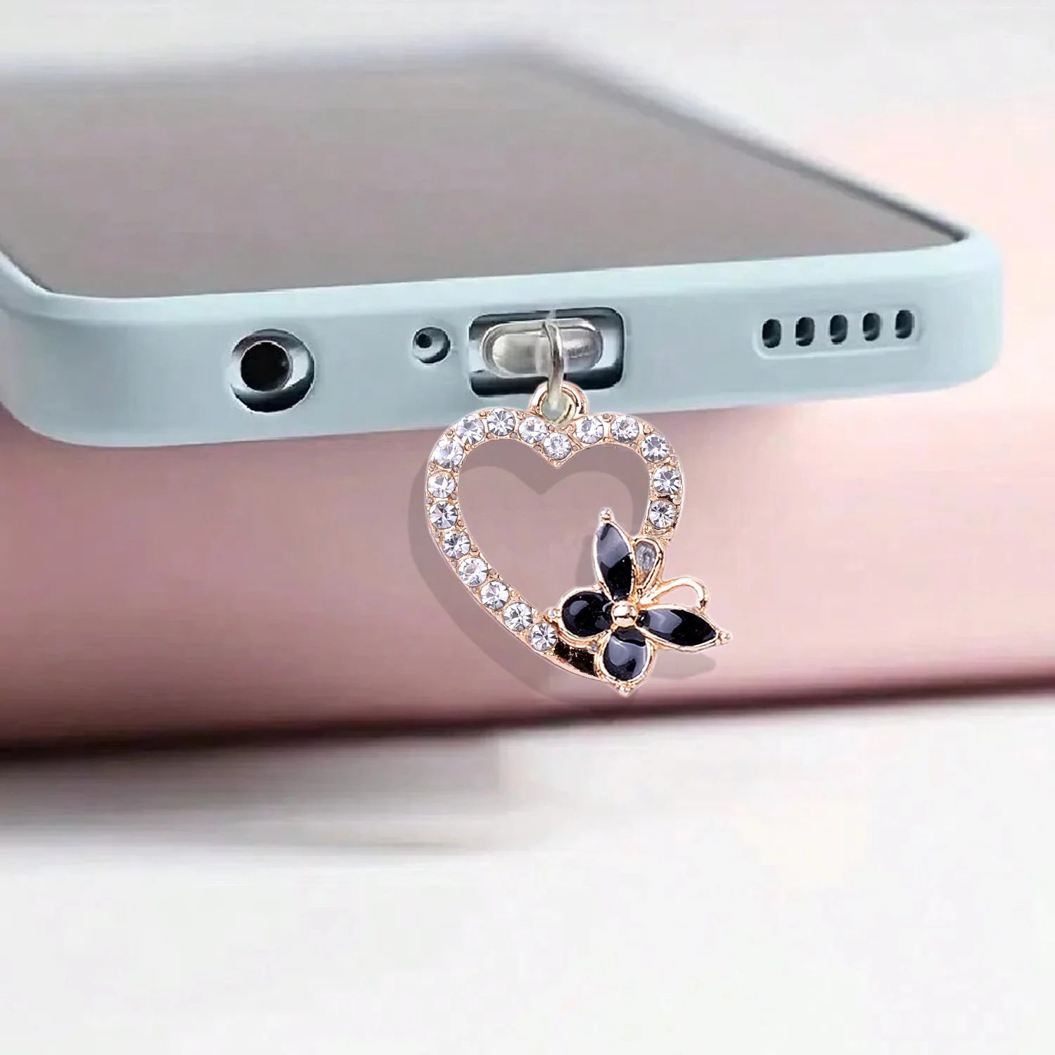 Mobile Phone Dust Plug Pendant New Butterfly With Artificial Pearls And Diamonds Accessory Decoration For iPhone Type-c Port
