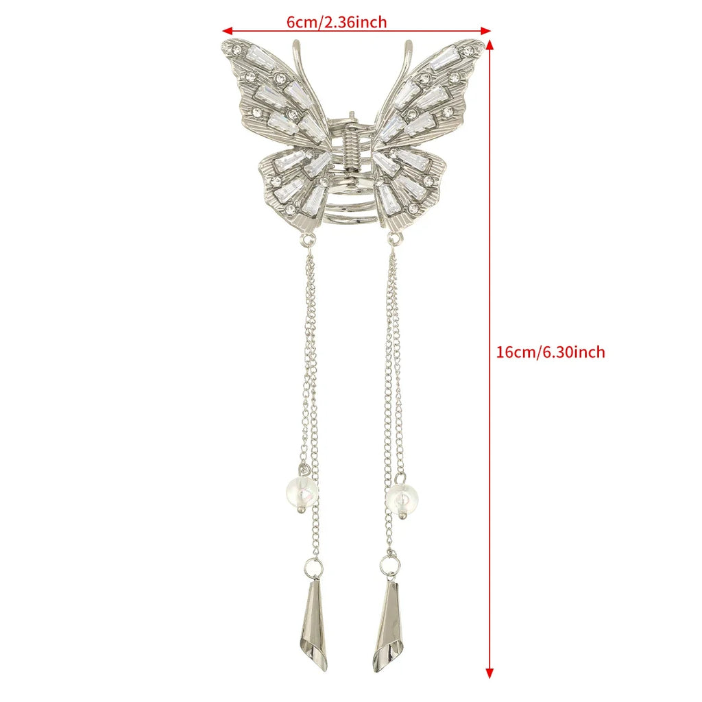 Crystal Butterfly Hair Claw Crab Clip for Women Girls Alloy Tassel Hair Clips Shark Clip Hair Accessories