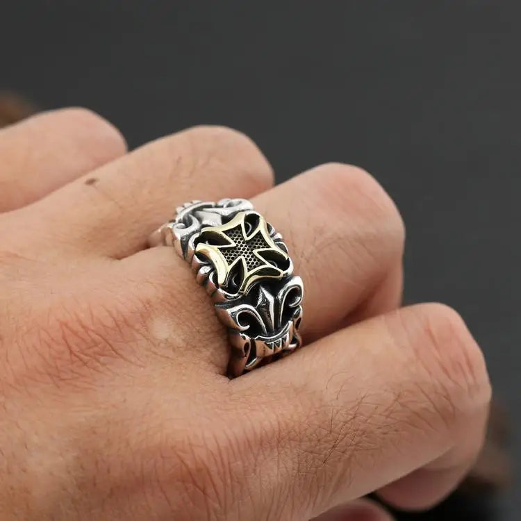 New Punk Big Cross Ring Resizable Fashion Men's Personality Design Jewelry Street Retro Gothic Trend Accessories Gifts Wholesale
