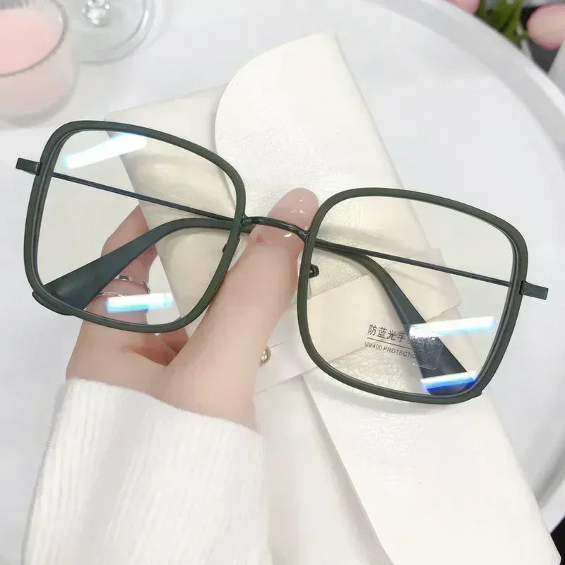 Woman Large Square Frame Glasses Ins Girl Fashion Transparent Reading Glass High-definition Anti-blue Light Computer Eyeglasses