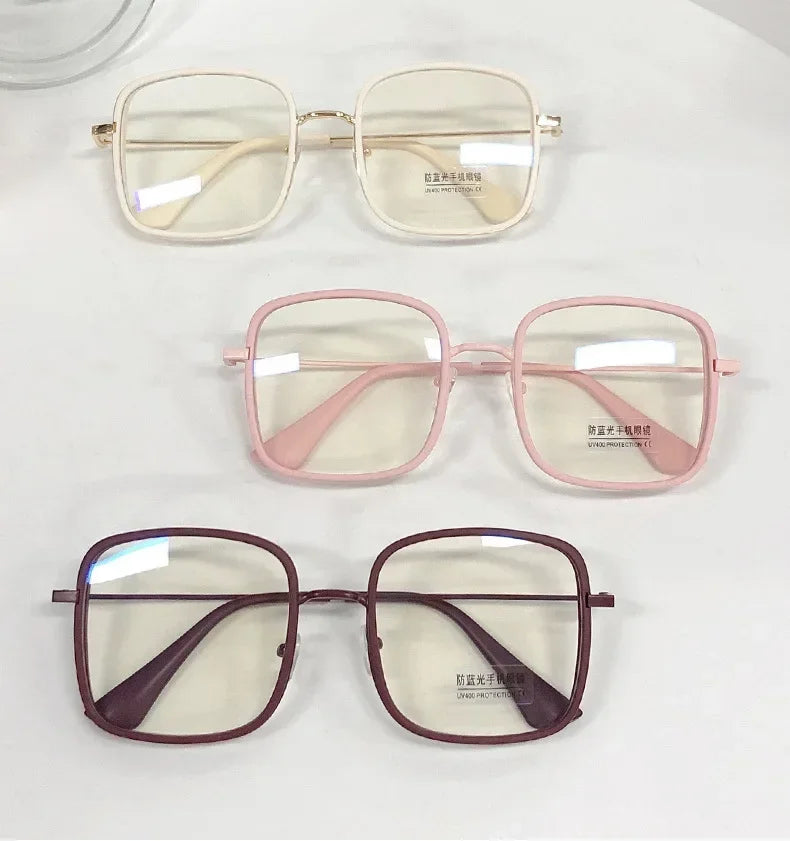 Woman Large Square Frame Glasses Ins Girl Fashion Transparent Reading Glass High-definition Anti-blue Light Computer Eyeglasses
