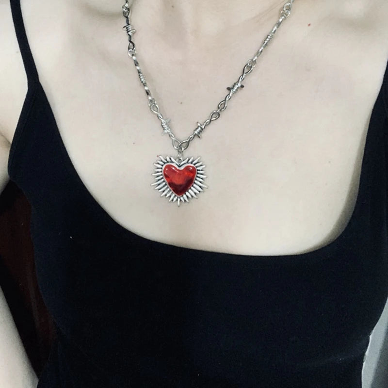 Sacred Heart necklace, small wire necklace, women's hip-hop, gothic, punk style, barbed wire, small thorn chain necklace, gift