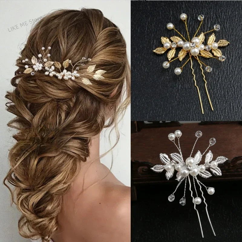 Pearl Flower Hairpin Side Comb Sets Wedding Hair Accessories Leaf Shaped Tiaras Bride Insert Hair Clip Jewelry Fashion Headwear