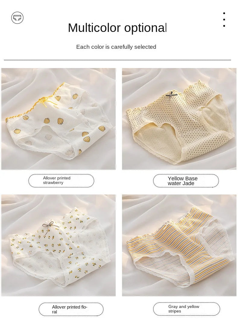 2023 New Women's Cotton Underwear Girl's Cute Flower Briefs Mid Waist Seamless Underpants Sexy Lace Panties Female Lingerie M-XL
