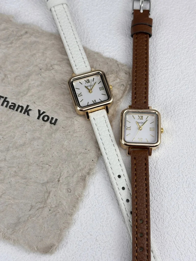 Vintage Small Square Watch Famous Brand Women Quartz Watch Luxury Gifts Ladies Clock Red Leather Strap Wristwatches Dropshipping