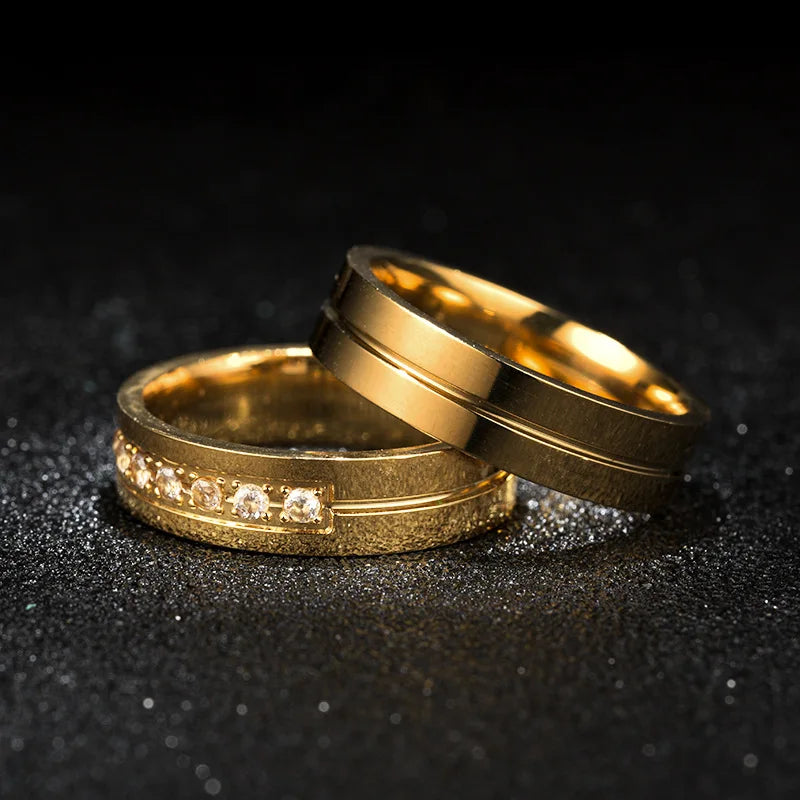Fashion Wedding Bands Rings for Women Men Love Gift Gold-color Trendy Stainless Steel Promise Couple Jewelry Gifts