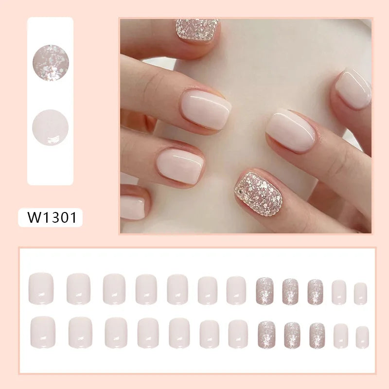 Leopard Print 24 Pcs Press on Nails Pink Gradient Fake Nails Glossy Artificial Finger Manicure Reusable False Nails for Women