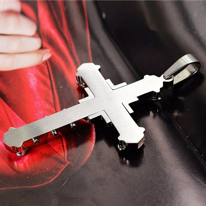 2025 Ins New Cross Pendant Necklace For Men Simple Cool Zircon Black Gold Color Stainless Steel Chain Hip Hop Punk Jewelry Gift