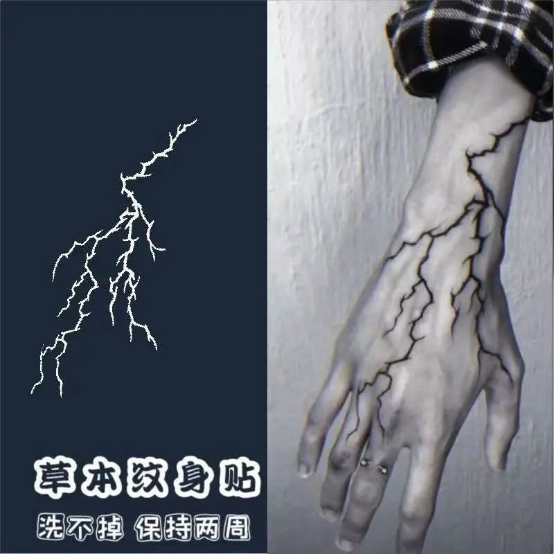 Herbal Tattoo Stickers for Man Women Wrist Punk Minimalist Line Lightning Temporary Tattoos Waterproof Blood Vessel Fake Tattoo