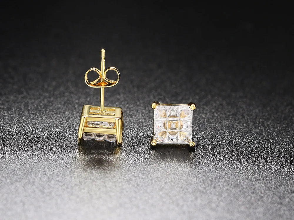 Hippie Sparkling Square Zirconia Earrings For Women Punk Gold Color Plated Charm Earings Gift Hiphop Jewelry Accessories OHE108