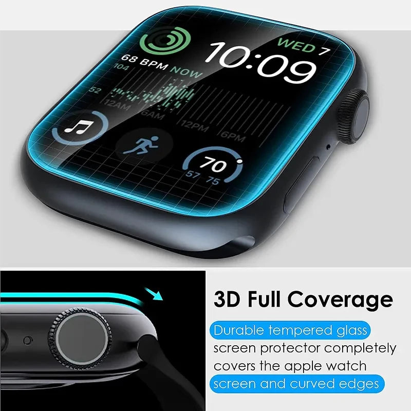 Soft Glass For Apple Watch Screen Protector 49 mm 45 41 44 40 42 38 9D HD Full Film iWatch Series 9 8 7 6 SE 5 4 3 2 Accessories