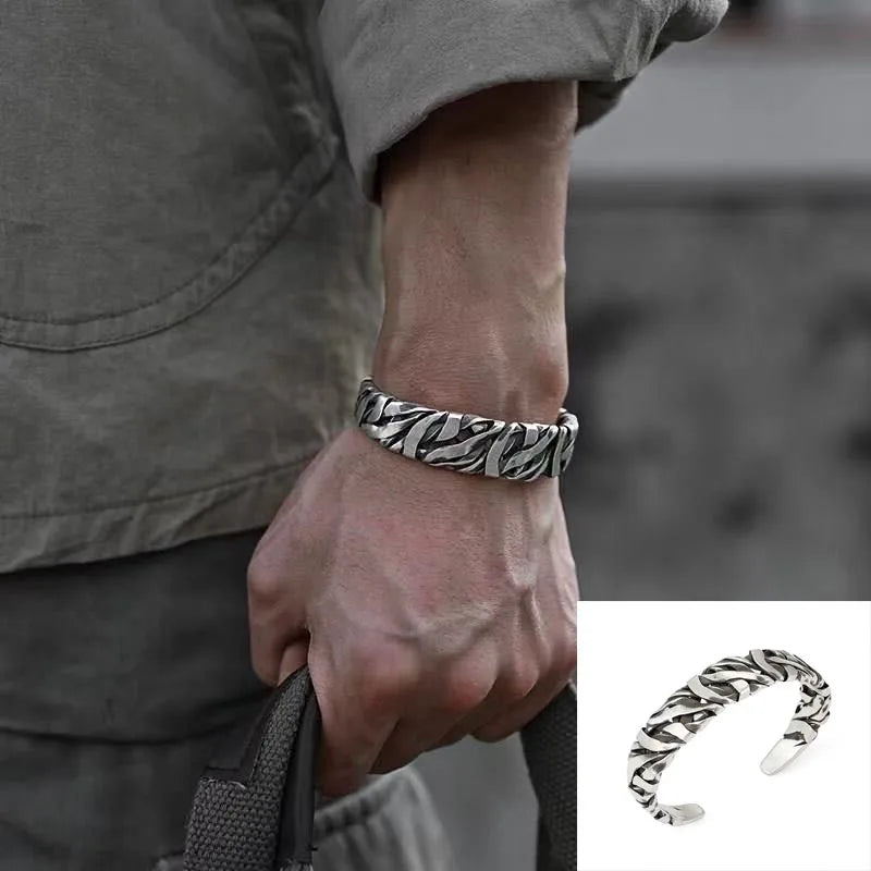 Silver-Plated Retro Six-Character Mantra Bracelet Men\\'s Heart Sutra Cuff Bangles Buddhist Religion Lucky Amulet Jewelry