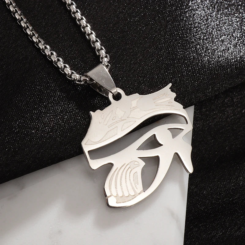 Ancient Egyptian Pharaoh Life Anka Cross Stainless Steel Necklace Anubis Totem Pendant Men\'s Amulet Jewelry Leather Rope Chain