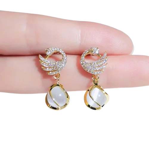 New Fashion Fine Swan Earrings for Women Temperament High Quality Opal Jewelry Zircon Silver Needle Hot