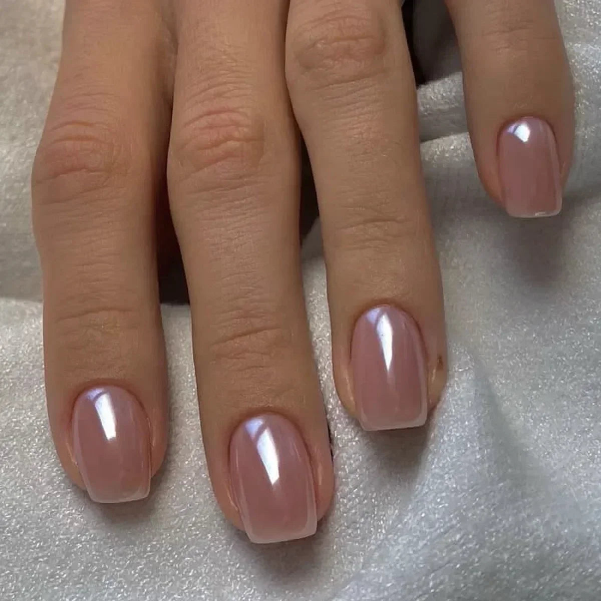 24pcs Suqare Head Press on Nails Cat Eye False Nails with Glue Simple French Nail Full Cover Glossry Nude Artificial Fake Nails