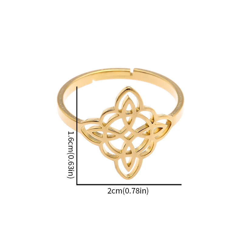 Stainless Steel Witch Knot Adjustable Ring Fashion Women Girls Good Luck Casual Party Jewelry Gift