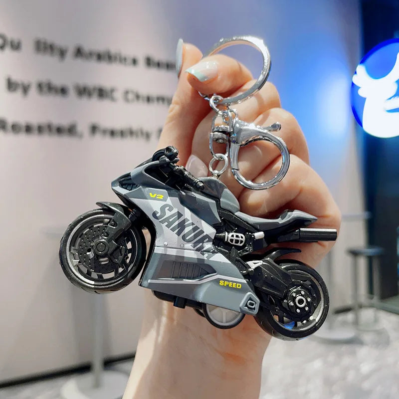 Cartoon Mini Motorcycle Keychain Exquisite Car Motorcycle Keychain Backpack Pendant Key Ring Accessories