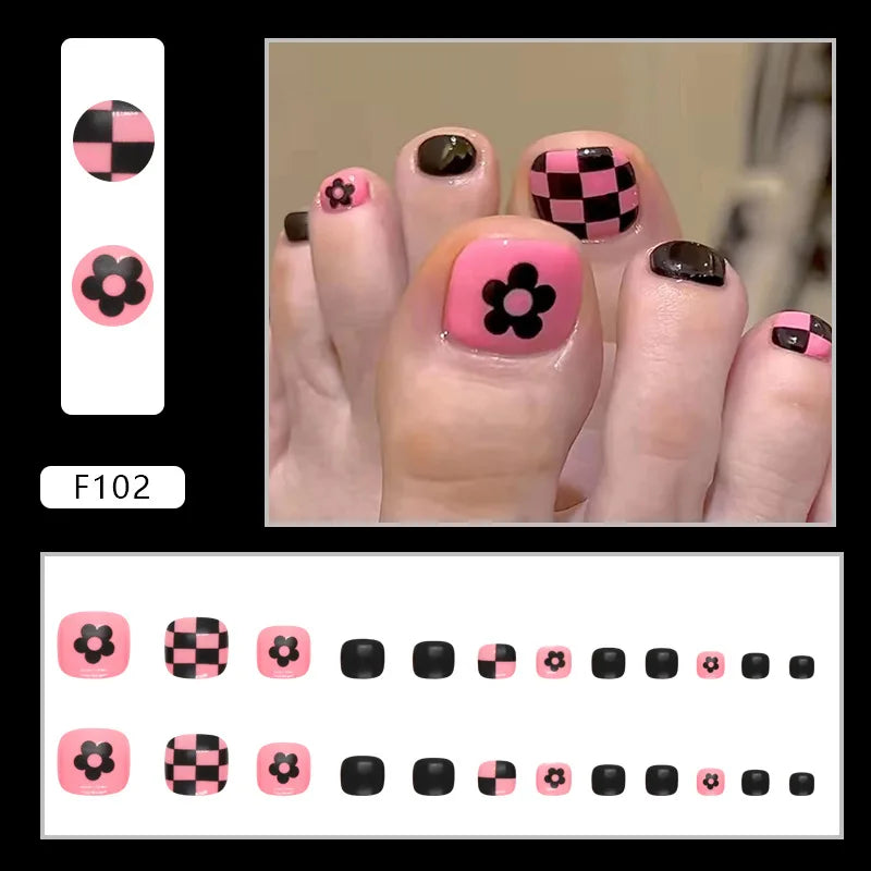 Flash Pile Drill Press on Nails Fake Nails Tips with Sticker False Toenail Design Butterfly Lovely Girl False Toenail
