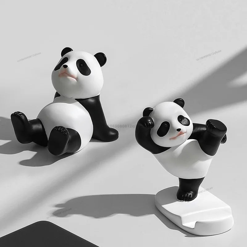 Cute Panda Phone Holder Cartoon Panda Mobile Phone Holder Universal Phone Bracket Panda Sculpture Statue Decor Resin Toy Gift