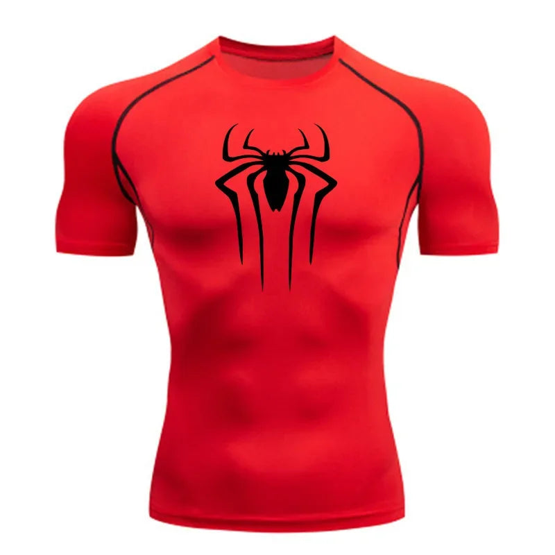 New Compression Shirt Men's Spider Print Fitness Gym Sport Running T-Shirt Rashgard Tops Quick Dry Short Sleeve T-Shirt For Men