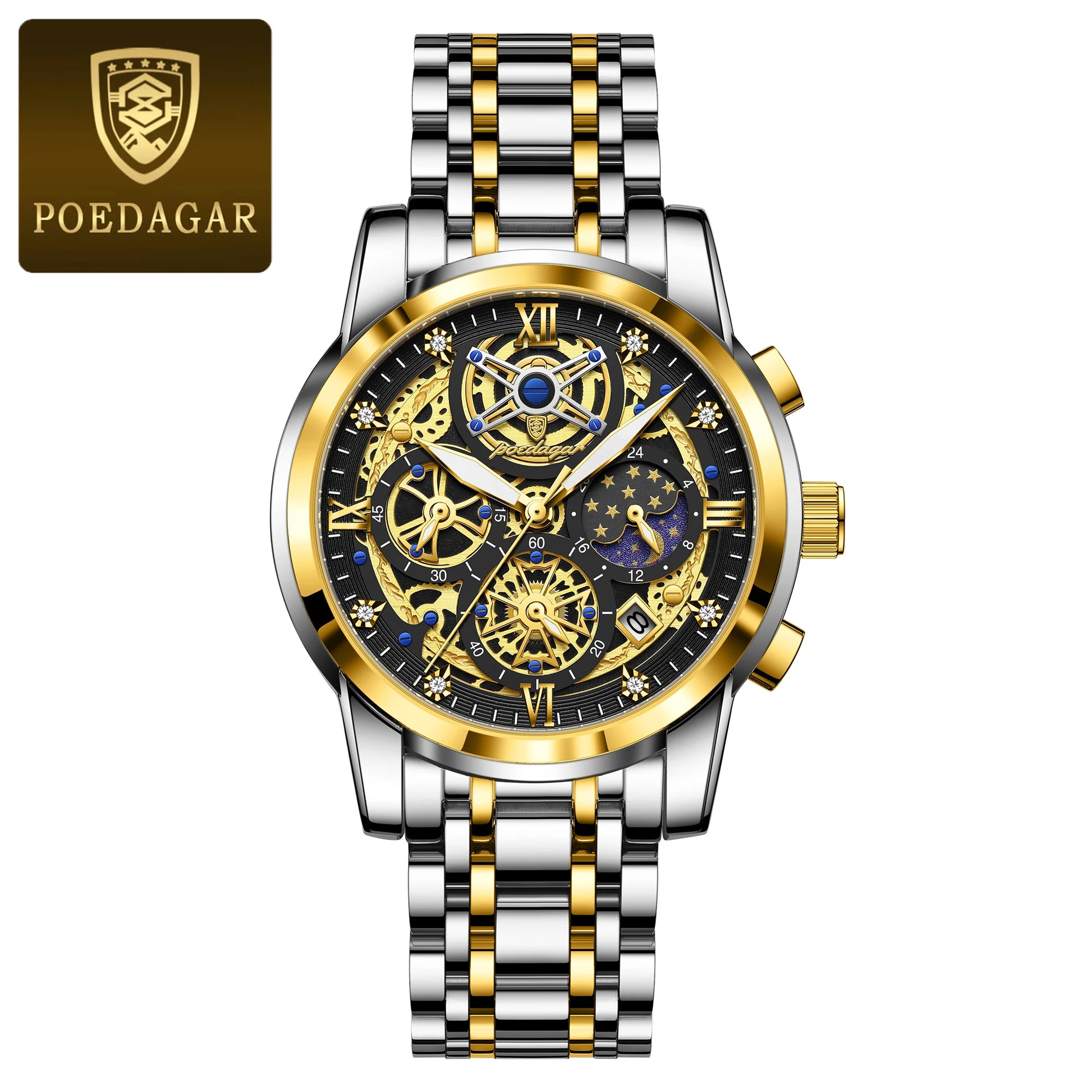 POEDAGAR Luxury Watch For Men Original Waterproof Luminous Date Man Clock Chronograph Stainless Steel Quartz Men's Watches Reloj