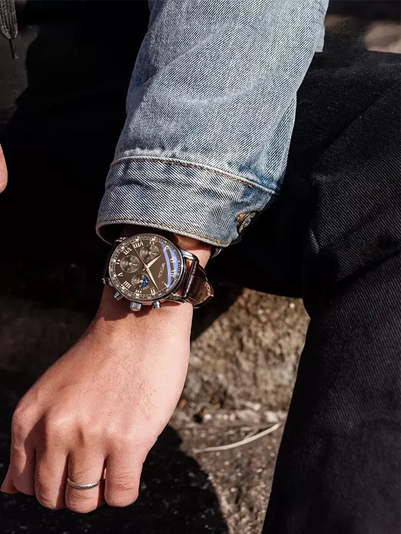 GENEVA High Quality Men's Luxury Belt Fashion Quartz Watch Men Round Business Student Sport Waterproof Glow
