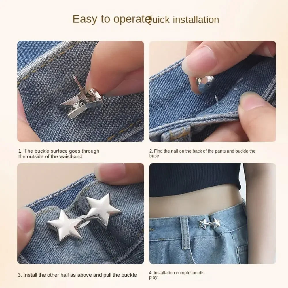 1Pcs Star Adjustable Pants Fastener Clips for Pants Pin Retractable Waist Button Loose Button for Jeans Perfect Fit Reduce Waist