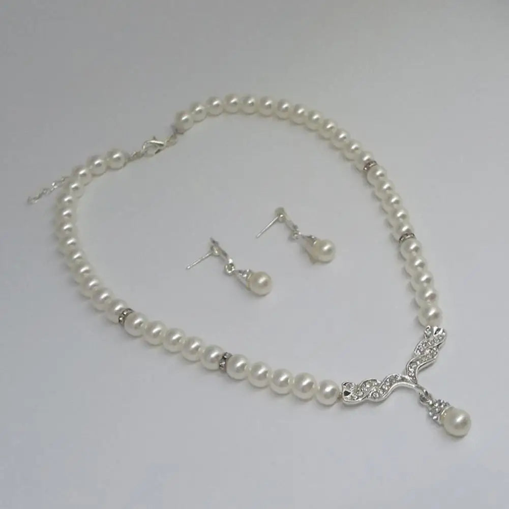 Necklace Earrings Women Jewelry Set Faux Pearl Bridal Wedding Alloy Party Studs Necklace Earrings Set Gifts