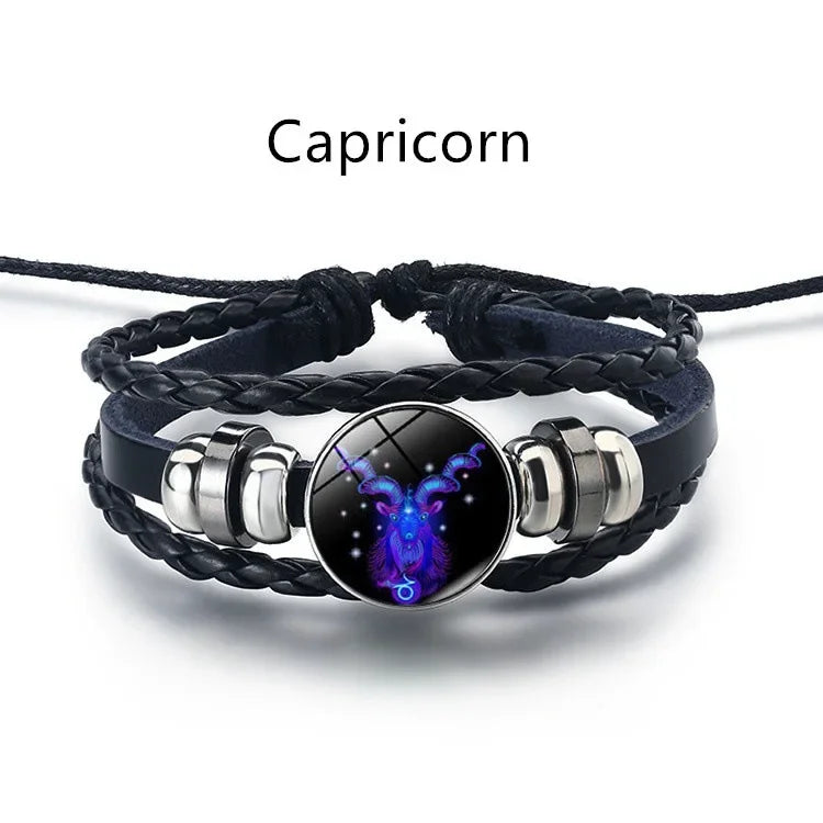 Gemini Leo Libra Scorpio Sagittarius 12 Constellation Luminous Bracelet Leather Bracelet Zodiac Charm Jewelry Bracelet for Men