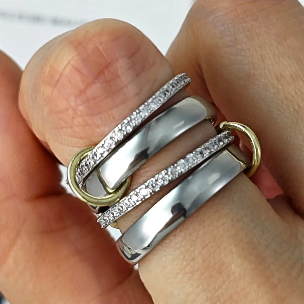 Stainless Steel Spinelli Kilcollin Ring Set For Women Men Micro Paved CZ Silver Color Four-Piece Stackable Rings Jewelrly Gifts