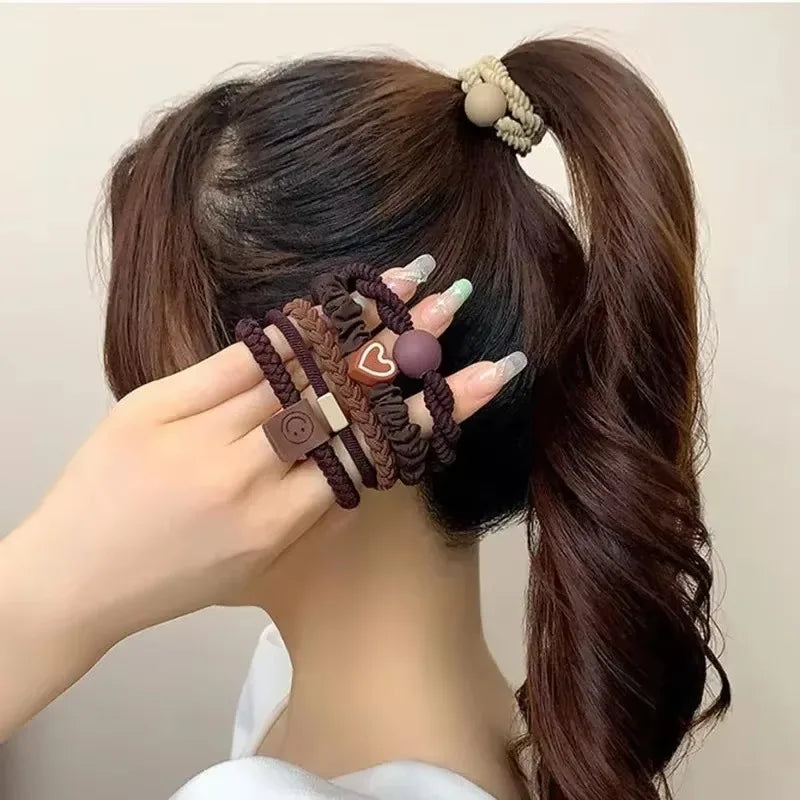 5pcs/Bag Women High Elastic Seamless Hair Rope Durable Bowknot Headbands No Crease Ponytail Holder Rubber Band Hair Accessories