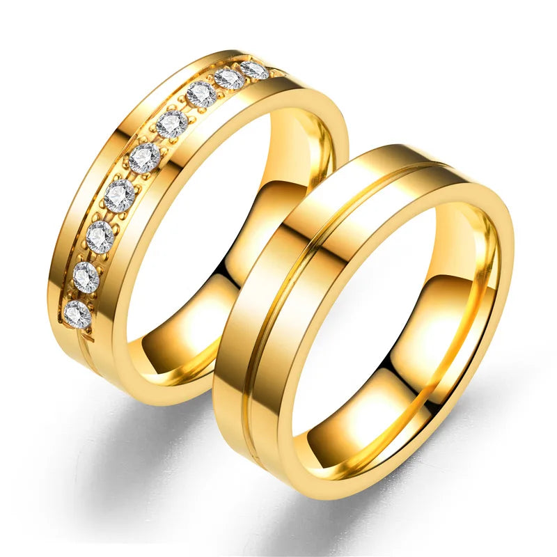 Fashion Wedding Bands Rings for Women Men Love Gift Gold-color Trendy Stainless Steel Promise Couple Jewelry Gifts