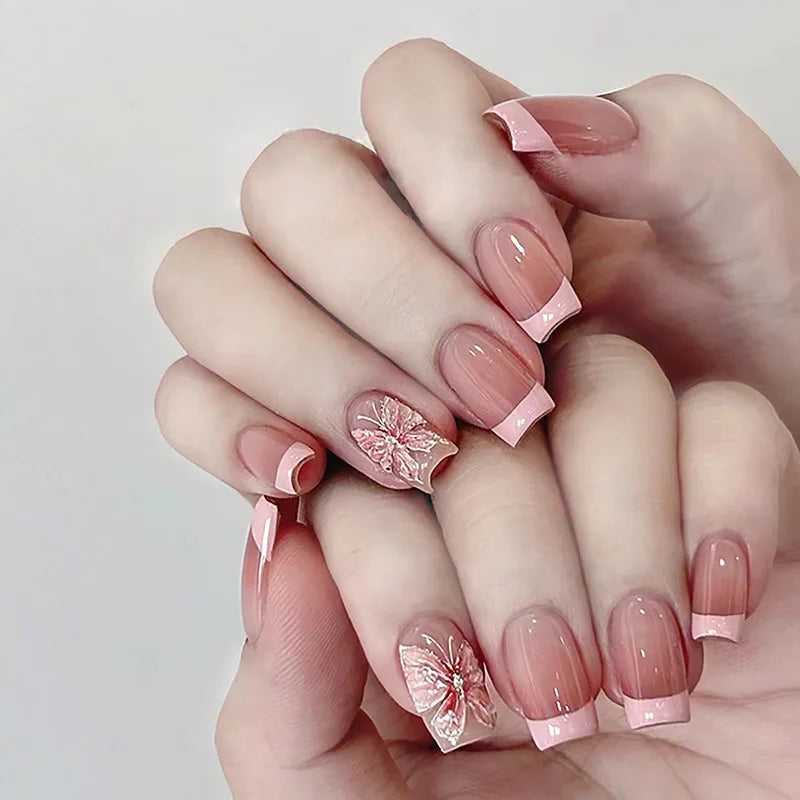 24pcs Simple Almond False Nails Sets Blush Design Press on Nails Art Datachable Short Oval Fake Nail with Jelly Glue Manicure