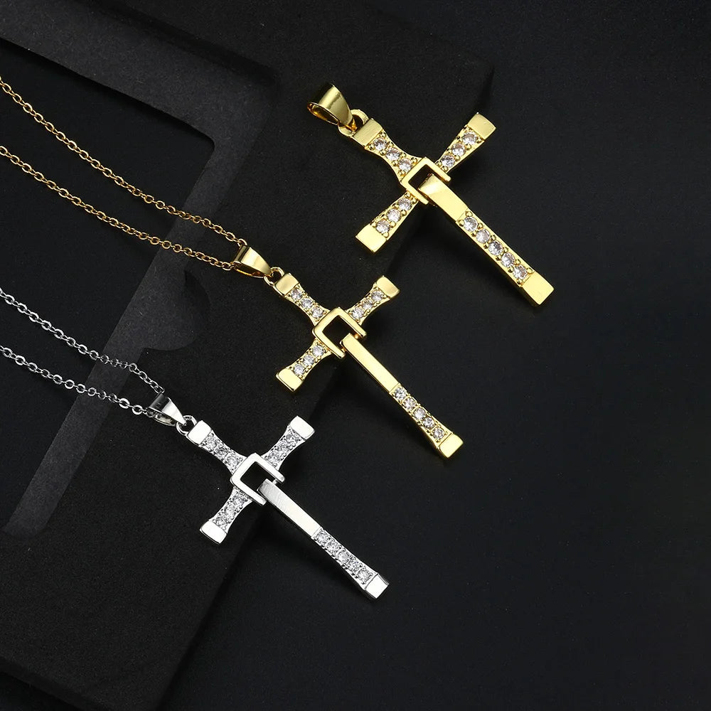 Punk Hiphop Cross Pendant Rope Chain Necklaces for Men Women Hippie Personality Rapper's Accessory Fashion Neck Jewelry for Male