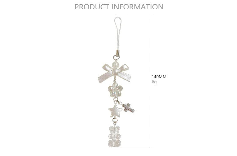 Candy Color Pearl Bowknot Phone Chain Sweet Bear Heart Pendant Earphone Case Anti-Lost Lanyard Bag Decor