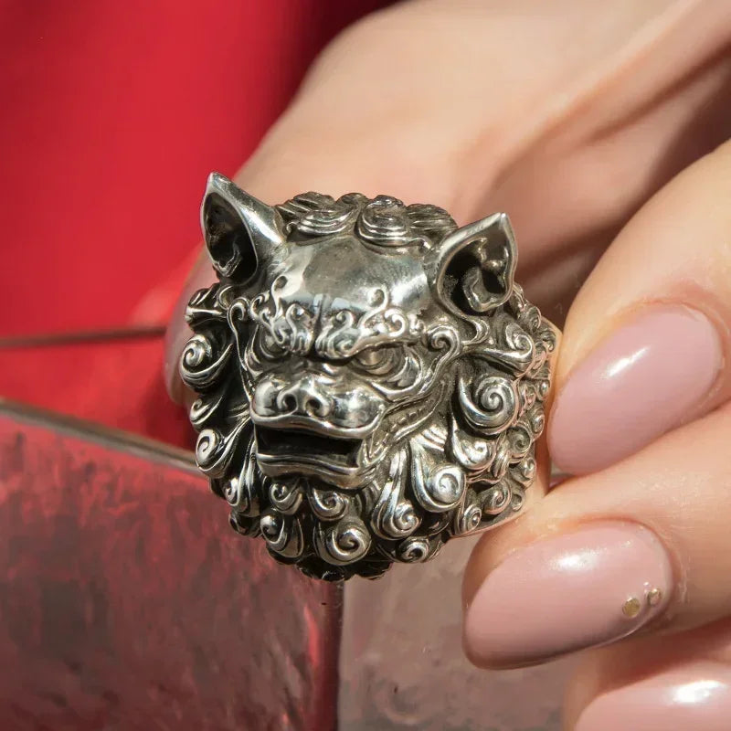 Vintage Ethnic Evil Dragon Head Ring Men\\\'s Gothic Open Ring Male Cool Trend Jewelry