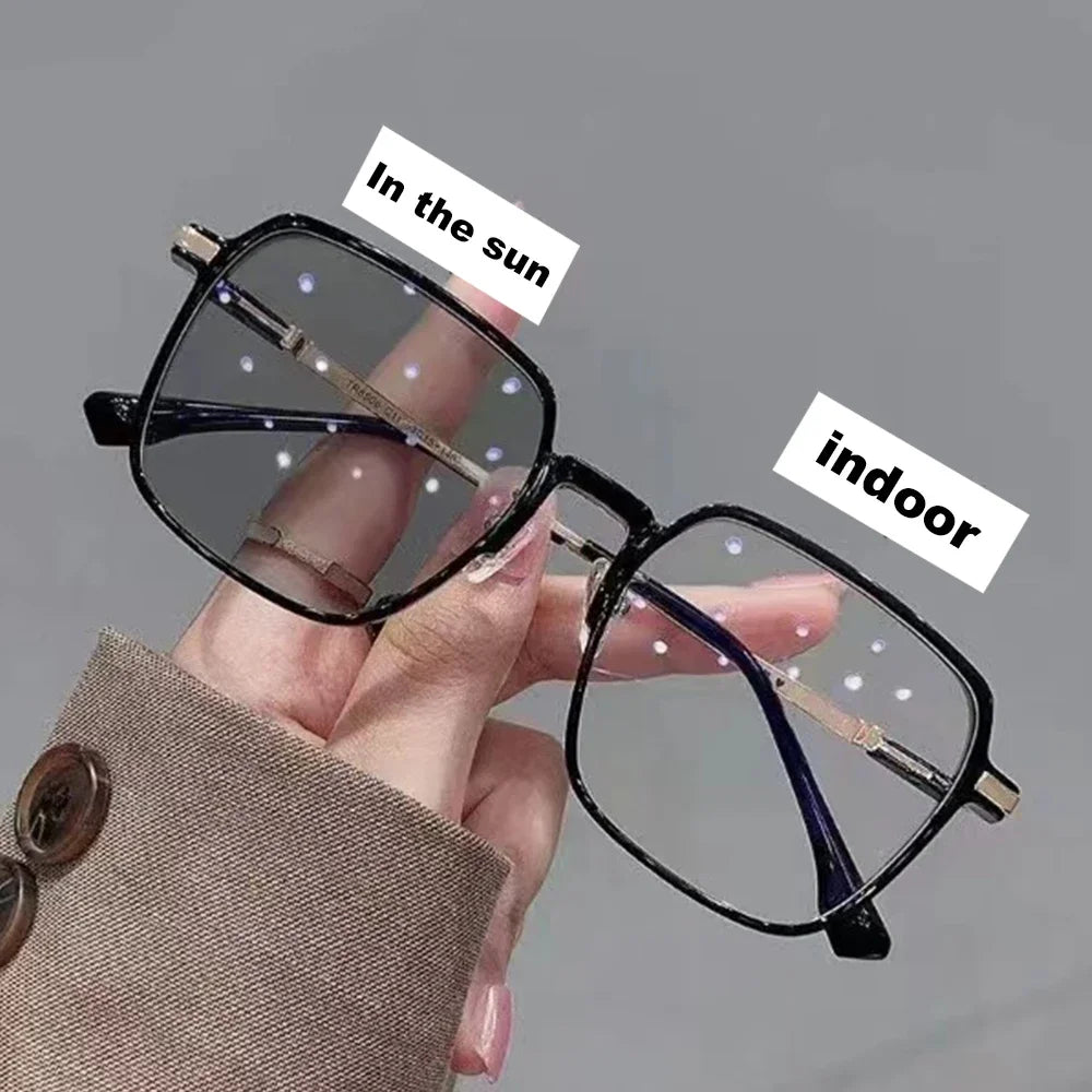 Women Transparent Anti Blue Light Glasses Photochromic Glasses Large Frame Eye Protection Glasses Computer Chameleon Sunglasses