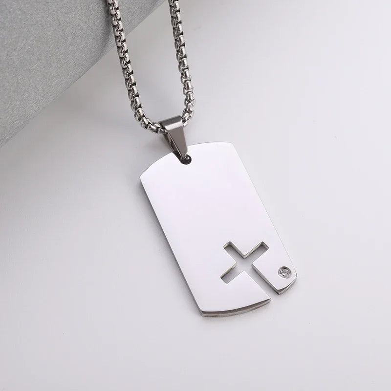 Catholic Jesus Cross Stainless Steel Pendant Necklace for Men Women Vintage Christian Prayer Jewelry