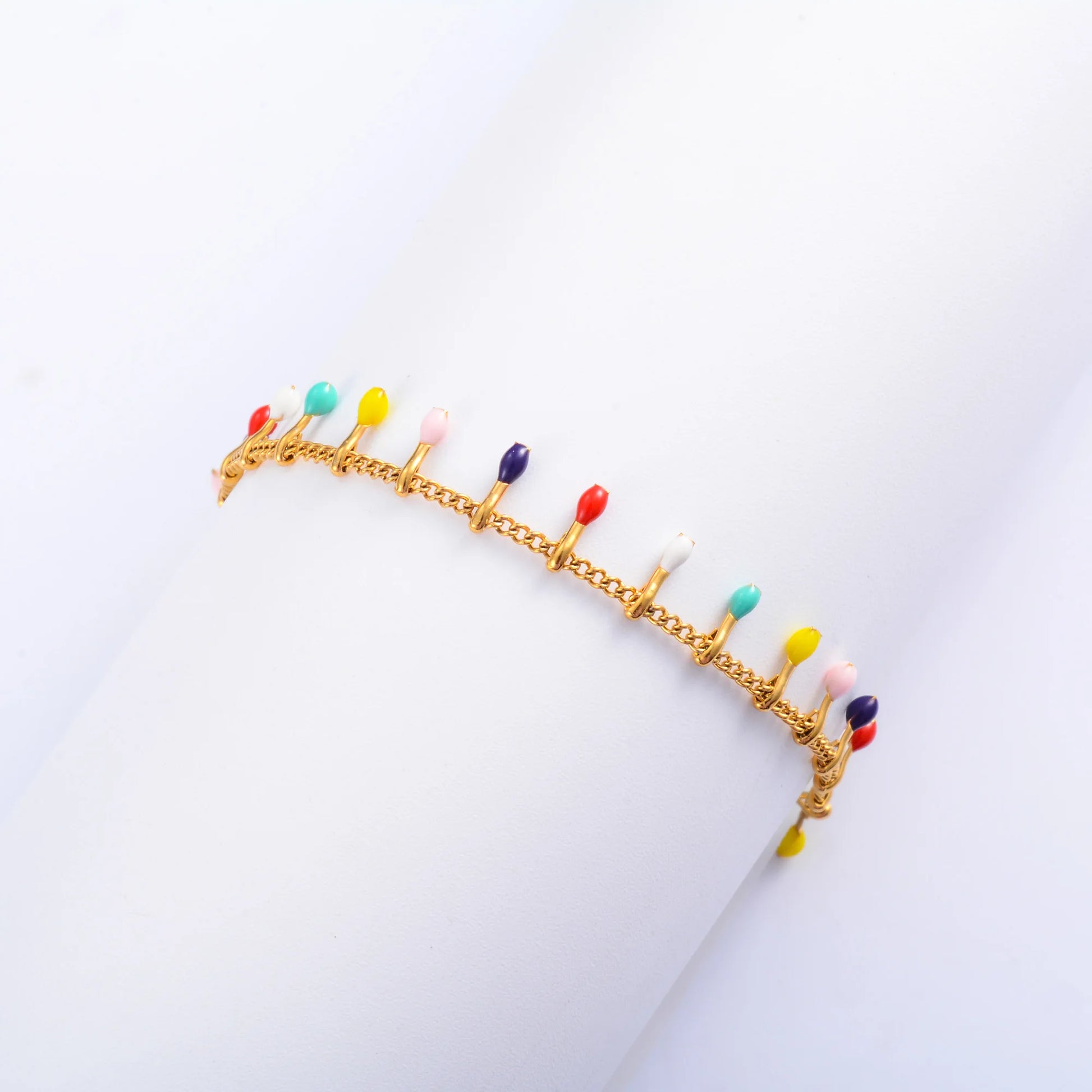 Stylish Colorful Enamel Bracelet Stainless Steel for Women Hand Foot Link Chain with Extender Gold Color Plated Jewelry Summer