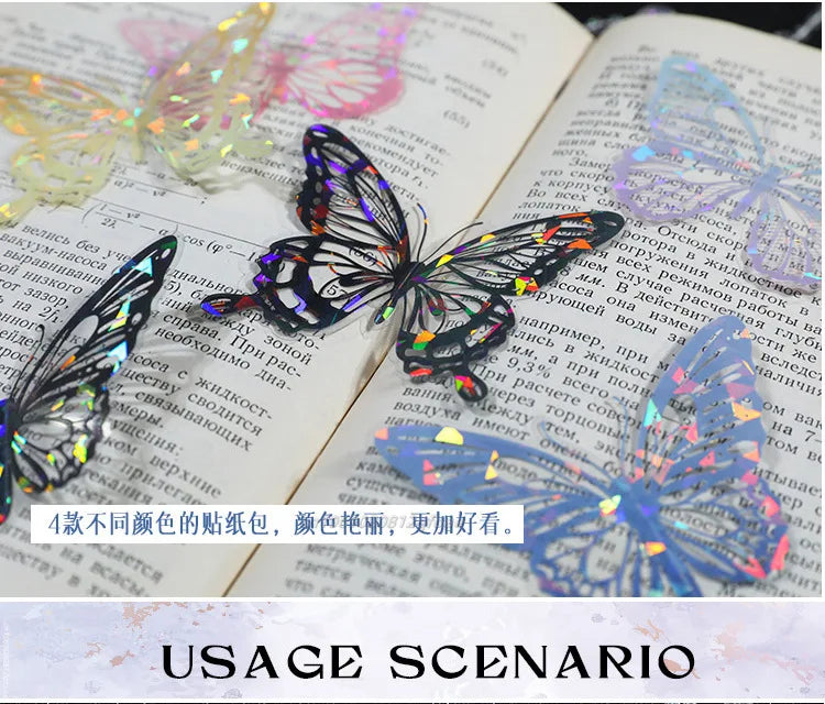 20pcs PET Butterfly Transparent Silver Color Stickers, Holographic Laser Decals for Luggage Laptop Phone Case Mug Decoration