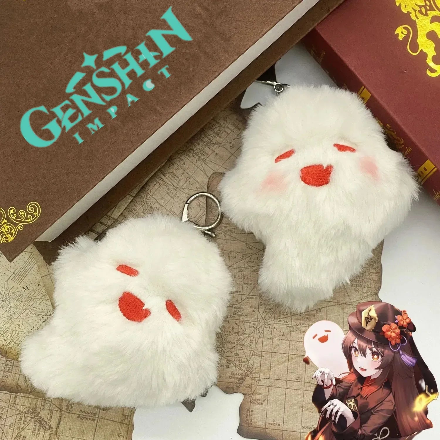 Game Genshin Hu Tao Ghost Cosplay Keychain Cute Plush Stuffed Doll Key Chain Fluffy Soft Pendant Keyring Bag Accessories