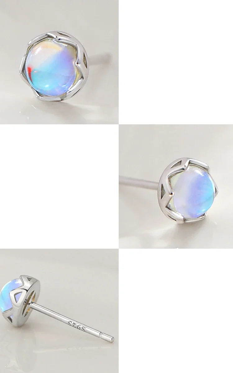 Mini Moonstone Small Round Stud Earrings for Women Simple Design Luxury Aurora Personality Exquisite Girls Charm Jewelry Gift