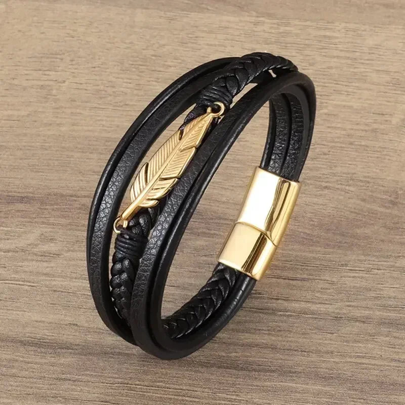 Classic Vintage Magnetic Buckle X Pendant Black Leather Bracelet, Suitable for Men\\\\\\'s Fashion Casual Rock Jewelry